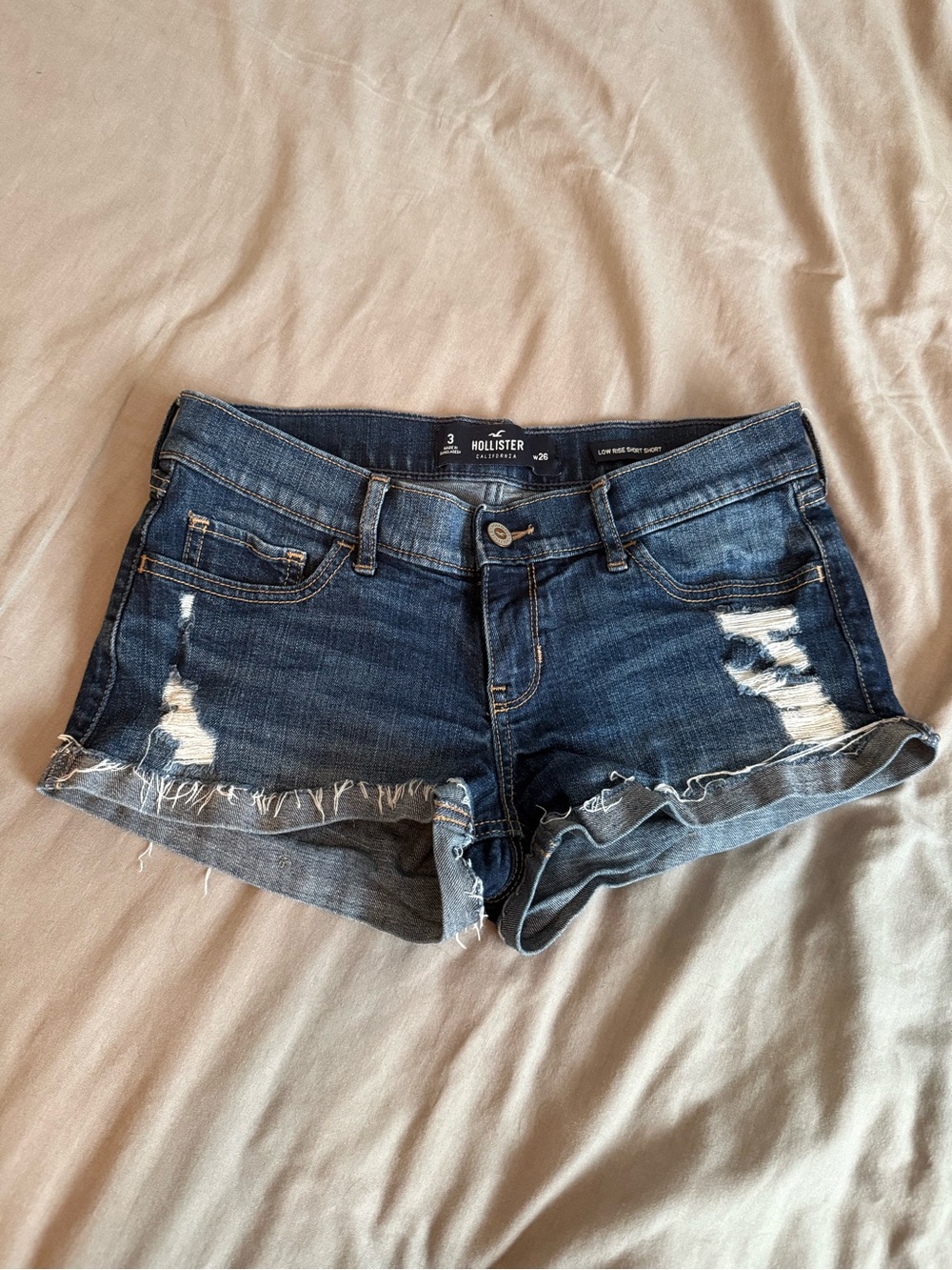 Hollister Dark Blue Distressed Low-Rise Denim Shorts